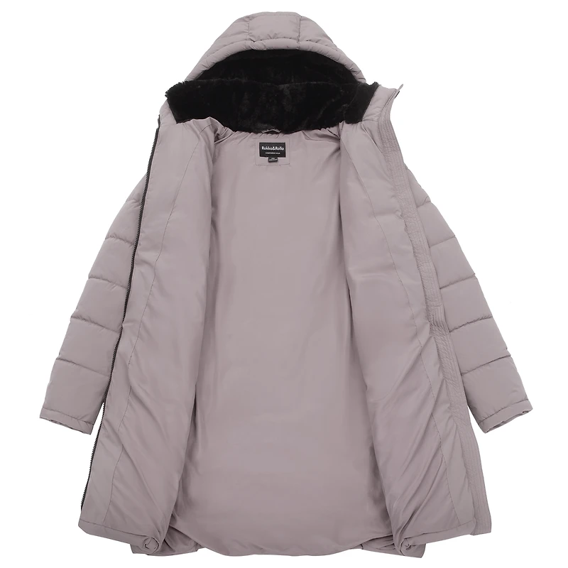 Rokka&Rolla Womens Long Heavyweight Puffer Jacket With Fleece-lined Hood