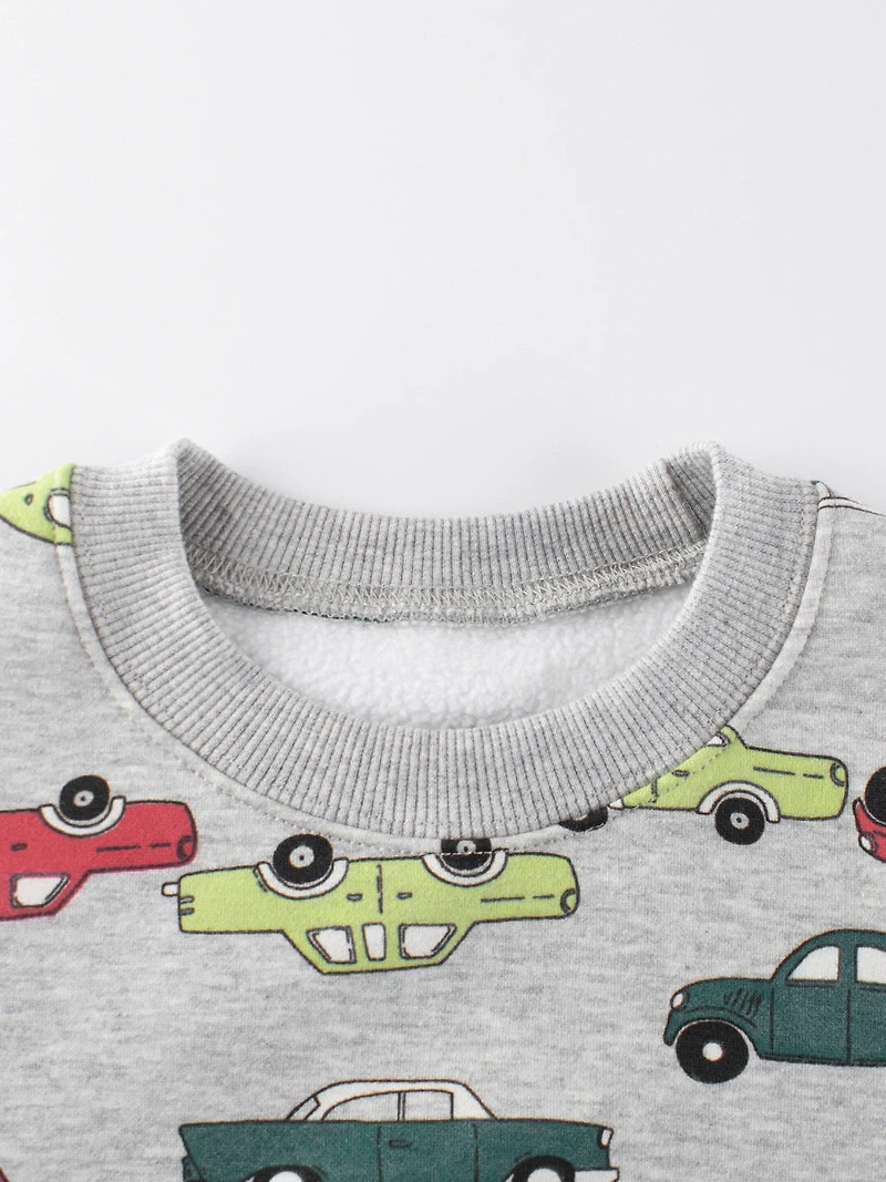 MyKids-USA Baby Boys Automobile Cars Cartoon Crew Neck Long Sleeve Grey Pullover