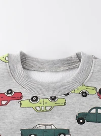 MyKids-USA Baby Boys Automobile Cars Cartoon Crew Neck Long Sleeve Grey Pullover