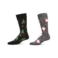 MeMoi 2 Pair Men's Rayon Blend Christmas Holiday Novelty Crew Socks