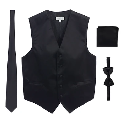 Gioberti Men's Formal 4pc Satin Vest Necktie Bowtie and Pocket Square