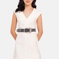 AGP PARIS Black Embossed Buckle Women's Belt