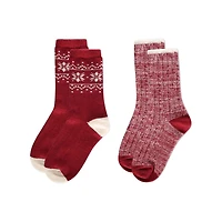 MeMoi 2 Pair Women's Buttersoft Crew Socks - Snowflake and Marled Patterns