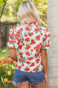 Threaded Pear Women's Amyra Floral  Puff Sleeve Blouse