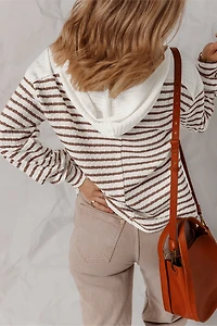 Threaded Pear Women's Ayla Stripe Textured Hooded Long Sleeve Top