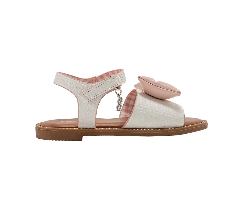 bebe Girl's Fashion Sandals with Puffy Bow and Charm Accent