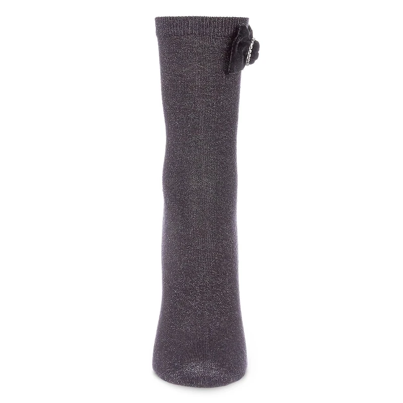MeMoi Women's Velvet Bow Metallic Lurex Crew Socks