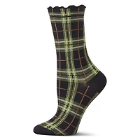 MeMoi Women's Classic Plaid Lettuce Edge Crew Socks