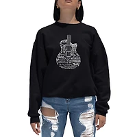 LA Pop Art Languages Guitar - Women's Word Crewneck Sweatshirt