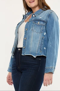 KanCan Women's Plus Distressed Denim Jacket Vianca