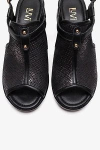 Forever & Always Womens Janelle Leather Block Heel Sandal