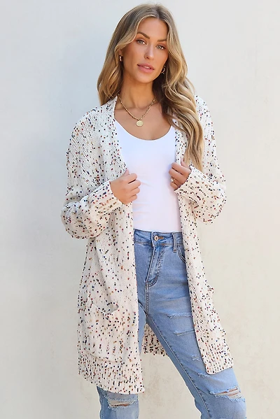 Threaded Pear Women's Ailany Confetti Rib Knit Long Sleeve Cardigan