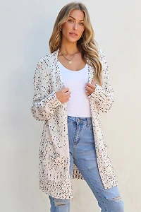 Threaded Pear Women's Ailany Confetti Rib Knit Long Sleeve Cardigan