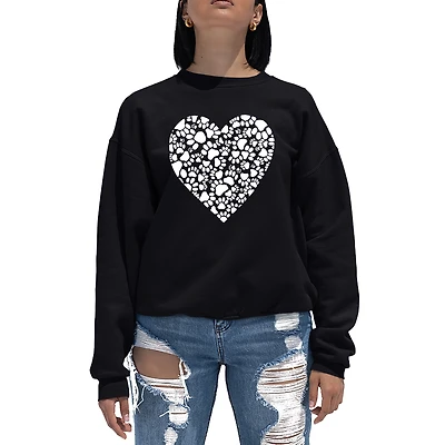 LA Pop Art Paw Prints Heart - Women's Word Crewneck Sweatshirt