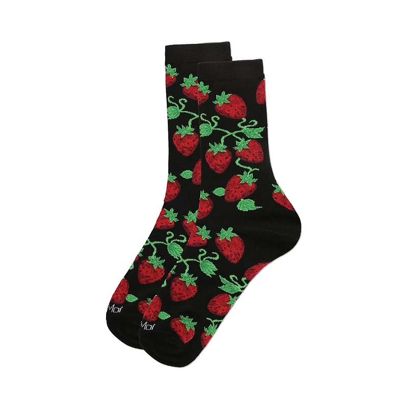 MeMoi Women's Strawberry Vines Bamboo Crew Socks