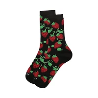 MeMoi Women's Strawberry Vines Bamboo Crew Socks