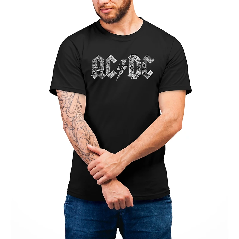 LOS ANGELES POP Art Men's ACDC Word Cotton Crew Neck T‑Shirt, Short Sleeve, Regular Fit