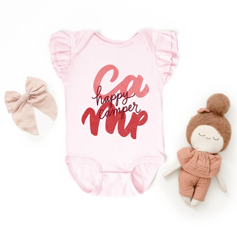 The Juniper Shop - Happy Camper Cursive Baby Girl's Flutter Sleeve Bodysuit