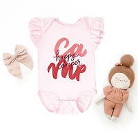 The Juniper Shop - Happy Camper Cursive Baby Girl's Flutter Sleeve Bodysuit
