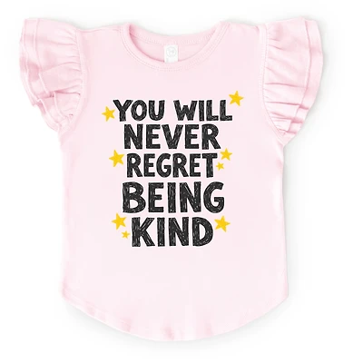 The Juniper Shop - Girl's Flutter Sleeve Graphic T-Shirt You Will Never Regret Being Kind Black