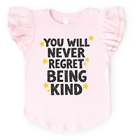 The Juniper Shop - Girl's Flutter Sleeve Graphic T-Shirt You Will Never Regret Being Kind Black