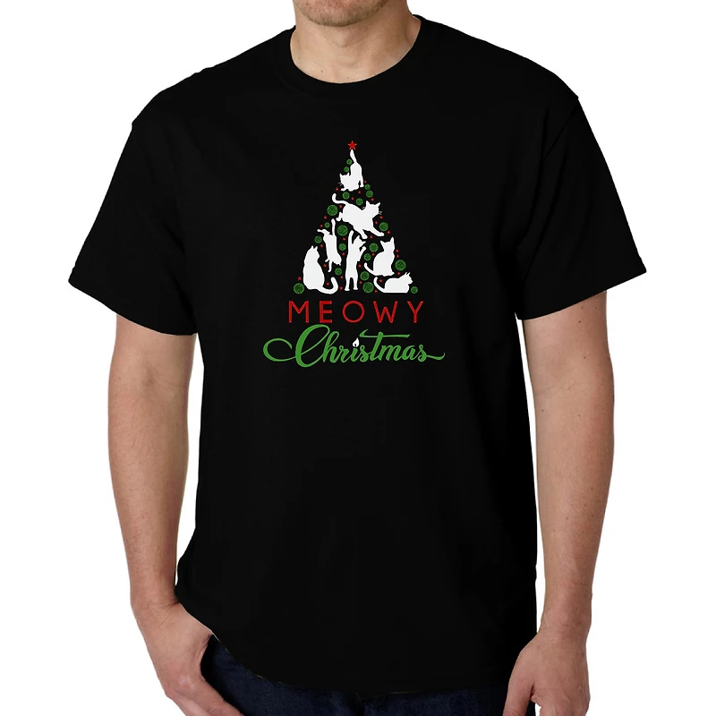 LA Pop Art Men's Word T-Shirt - Meowy Christmas Tree