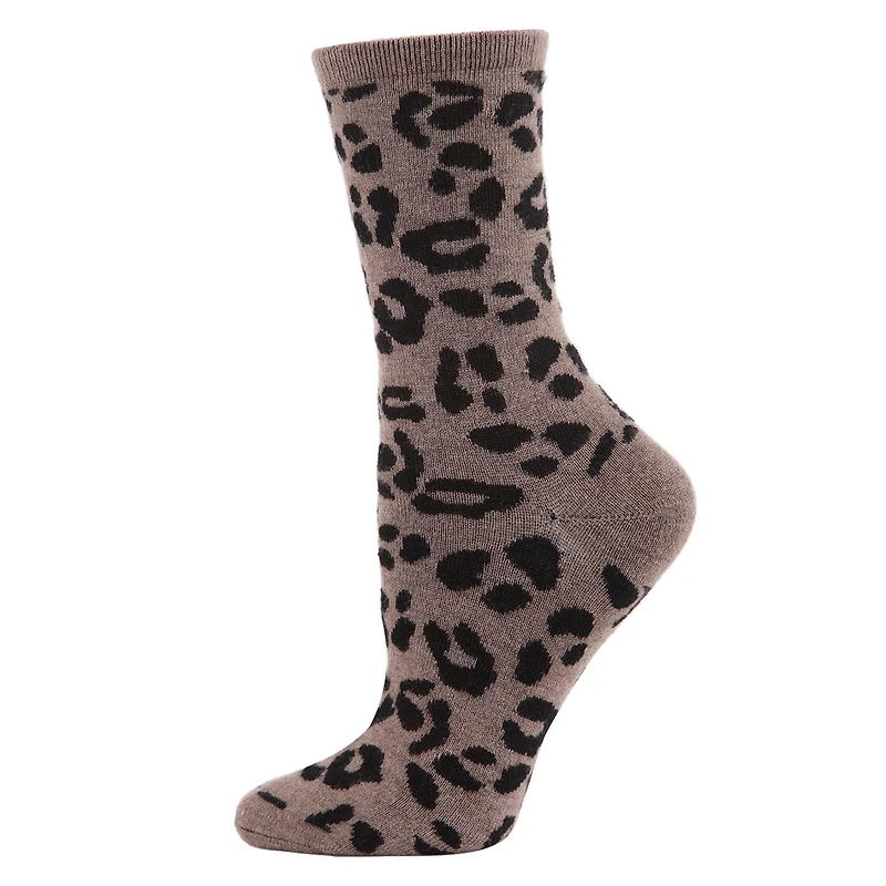 MeMoi Women's Soft Leopard Animal Print Cashmere Blend Crew Socks
