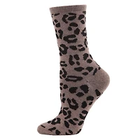 MeMoi Women's Soft Leopard Animal Print Cashmere Blend Crew Socks
