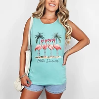 Simply Sage Market - Hello Summer Flamingos Women's Garment Dyed Graphic Tank Top