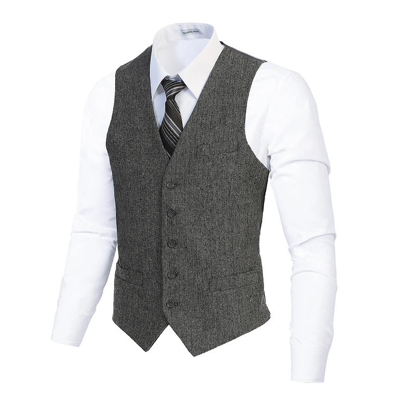 Gioberti Men's 5 Button Slim Fit Formal Herringbone Tweed Suit Vest