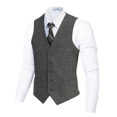 Gioberti Men's 5 Button Slim Fit Formal Herringbone Tweed Suit Vest