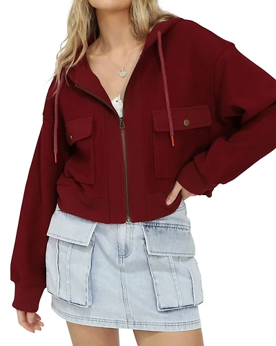 Belle & Bloom Womens Fireside Cropped Utility Zip Jacket