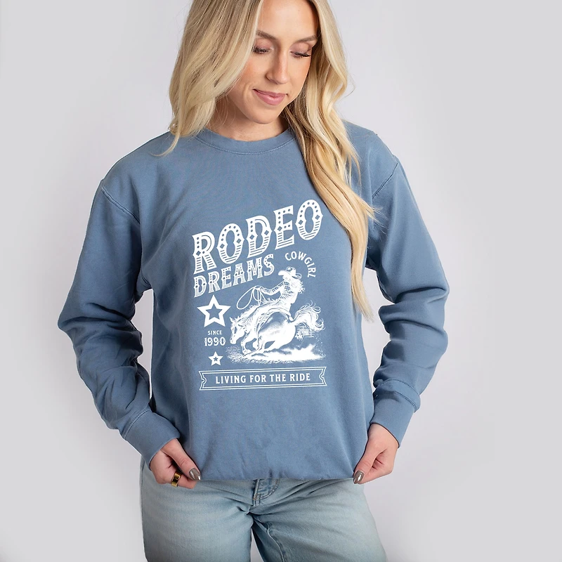 Simply Sage Market - Rodeo Dreams Living For The Ride Women's Lightweight Garment Dyed Sweatshirt