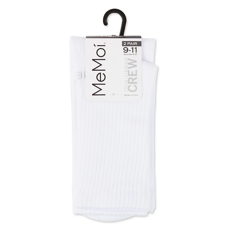 MeMoi Women's 2 Pair Pack Thin Ribbed Crew Socks
