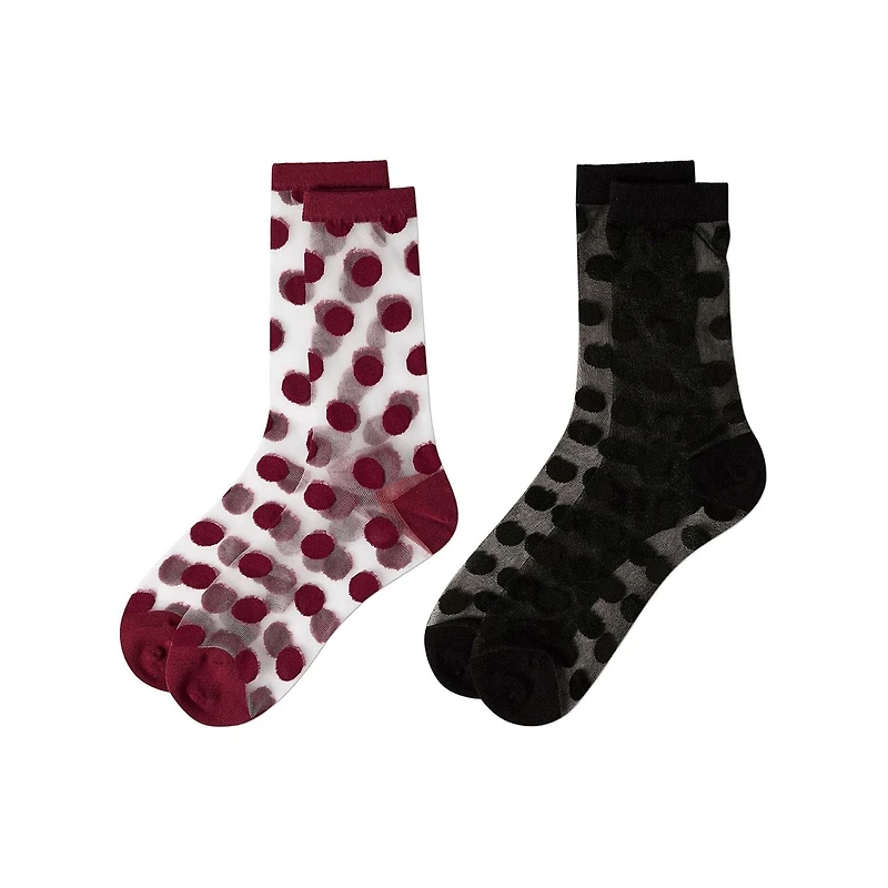 MeMoi 2 Pair Women's Sheer Cotton-Rich Polka Dot Crew Socks