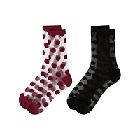 MeMoi 2 Pair Women's Sheer Cotton-Rich Polka Dot Crew Socks