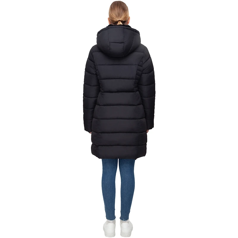 Rokka&Rolla Womens Long Puffer Jacket With Fleece-lined Hood
