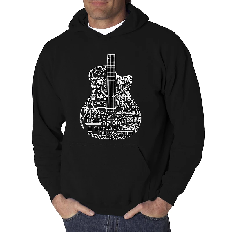 LA Pop Art Languages Guitar - Men's Word Hooded Sweatshirt