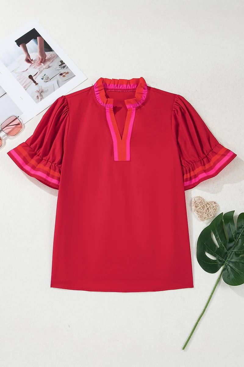 Threaded Pear Women's Luciana Ruffled Short Sleeve Blouse