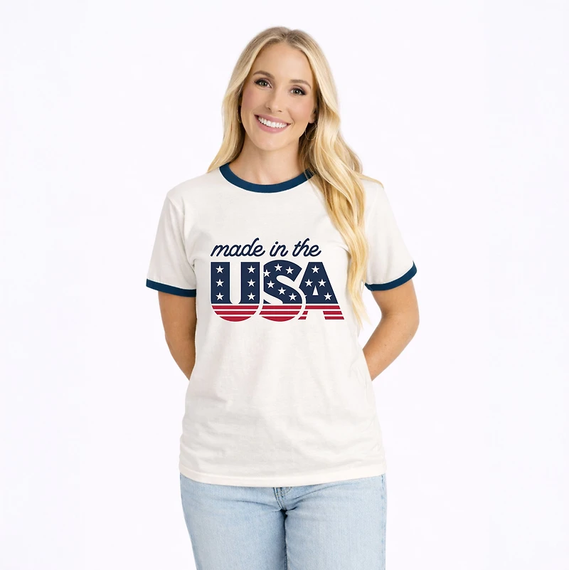 Simply Sage Market - Made The USA Blue Women's Ringer Graphic T-Shirt