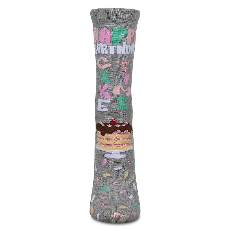 MeMoi Women's "Happy Birthday Cake Time" Greeting Card Crew Socks