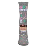 MeMoi Women's "Happy Birthday Cake Time" Greeting Card Crew Socks