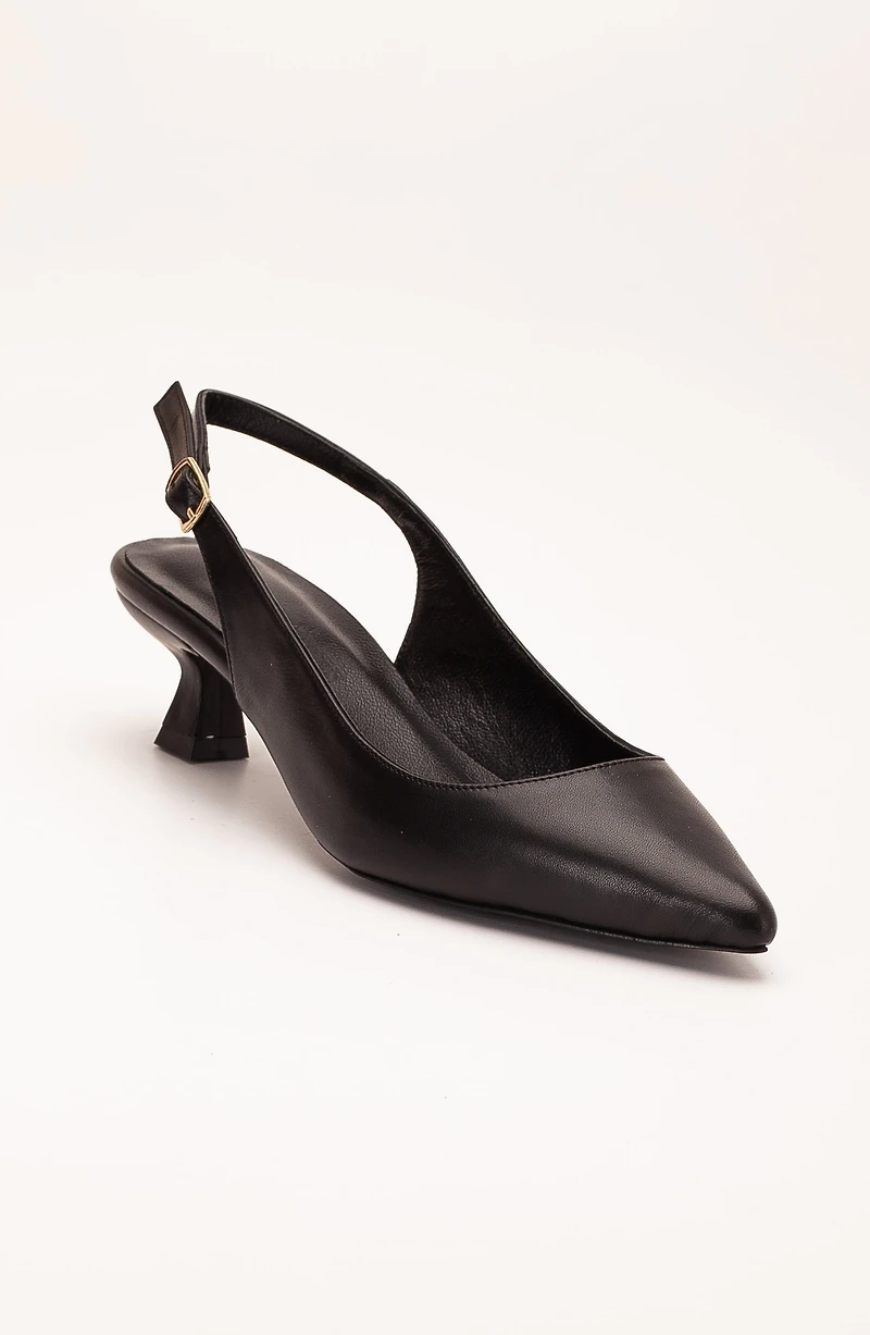 Forever & Always Womens Lety Slingback Kitten Heel Leather Pumps