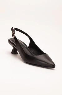 Forever & Always Womens Lety Slingback Kitten Heel Leather Pumps
