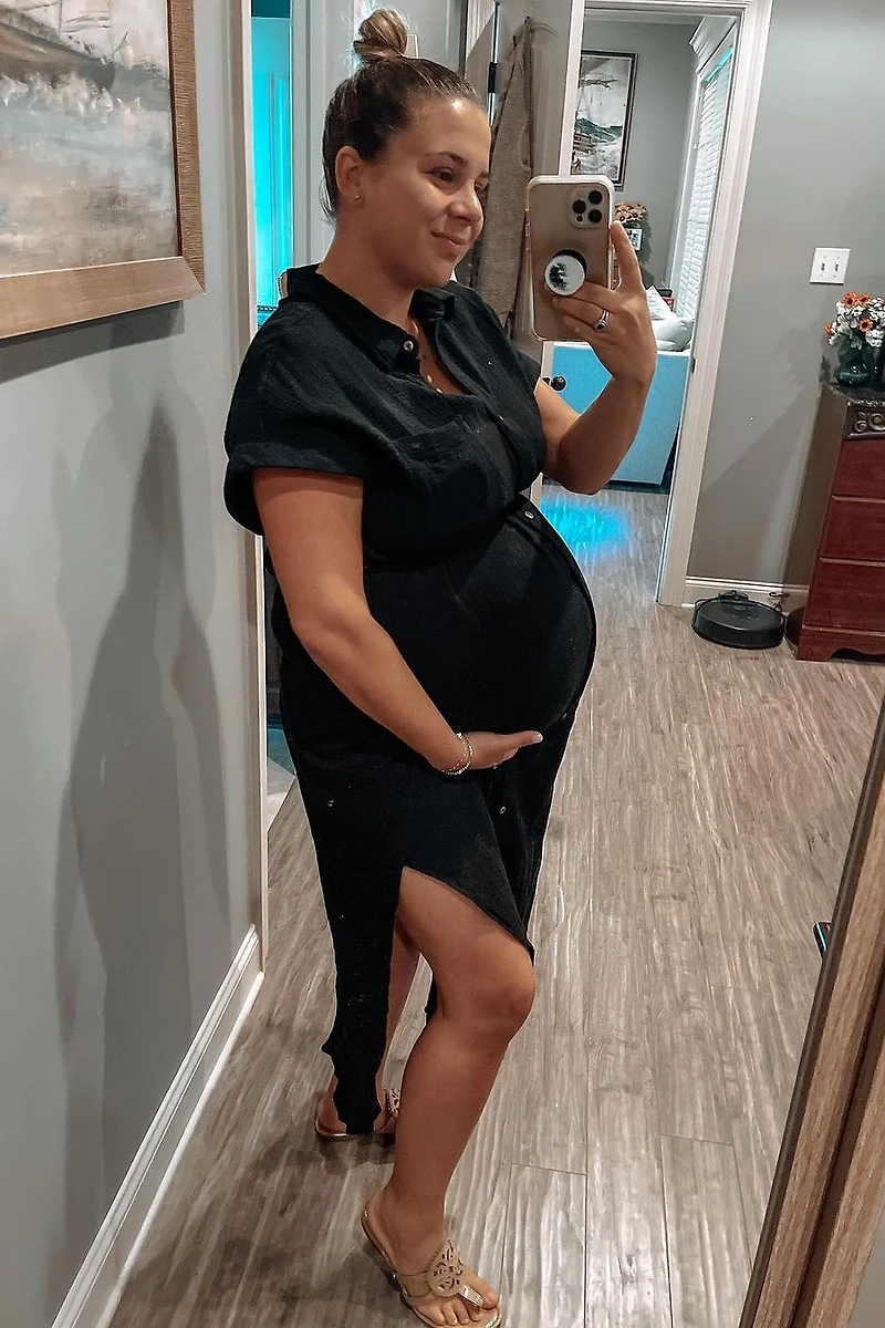 PinkBlush Womens Olive Button Down Maternity Midi Dress