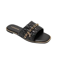 bebe Women's Quilted Slide Sandals with Chain Detail Slip On Flats