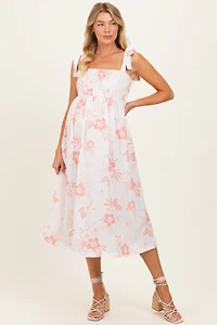 PinkBlush Womens Peach Floral Smocked Maternity Midi Dress