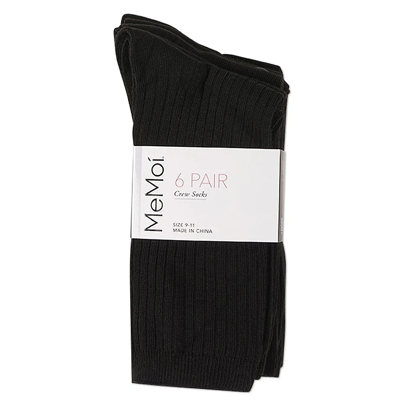 MeMoi Women's 6 Pair Pack Basic Rib/Flat Knit/Cable Crew Socks
