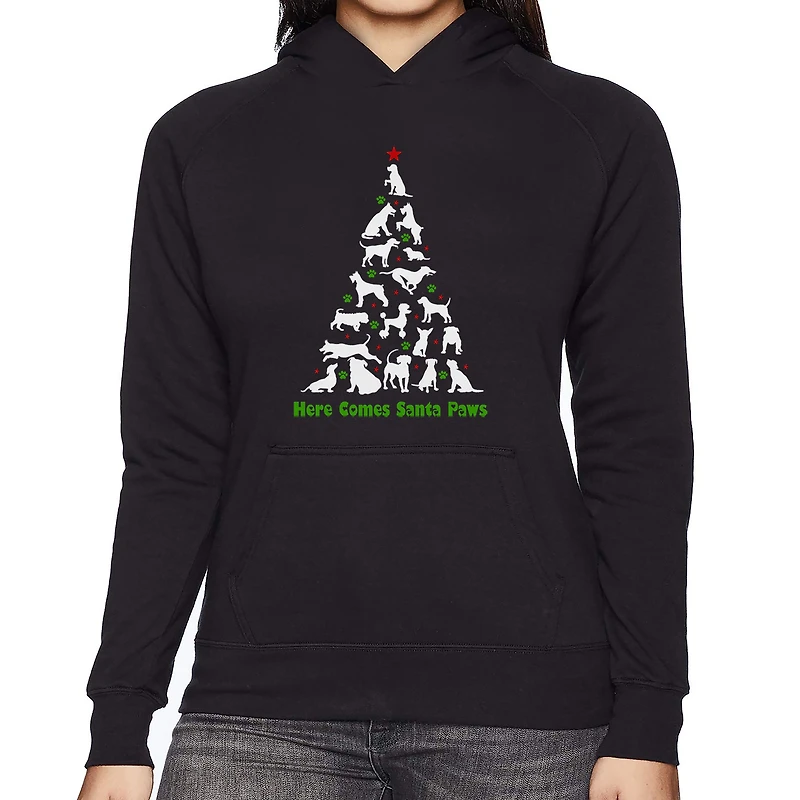 LA Pop Art Here Comes Santa Paws - Women's Word Hooded Sweatshirt