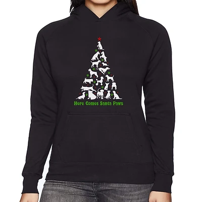 LA Pop Art Here Comes Santa Paws - Women's Word Hooded Sweatshirt